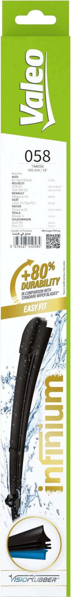 Valeo Infinium Single Wiper Blade 058 -Motorcycle Equipment 768126a