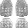 Streetwize 4 Piece Heavy Duty Metallic Check Plate Style Mat Set - Chrome -Motorcycle Equipment 822054
