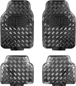 Streetwize 4 Piece Heavy Duty Metallic Check Plate Style Mat Set - Black