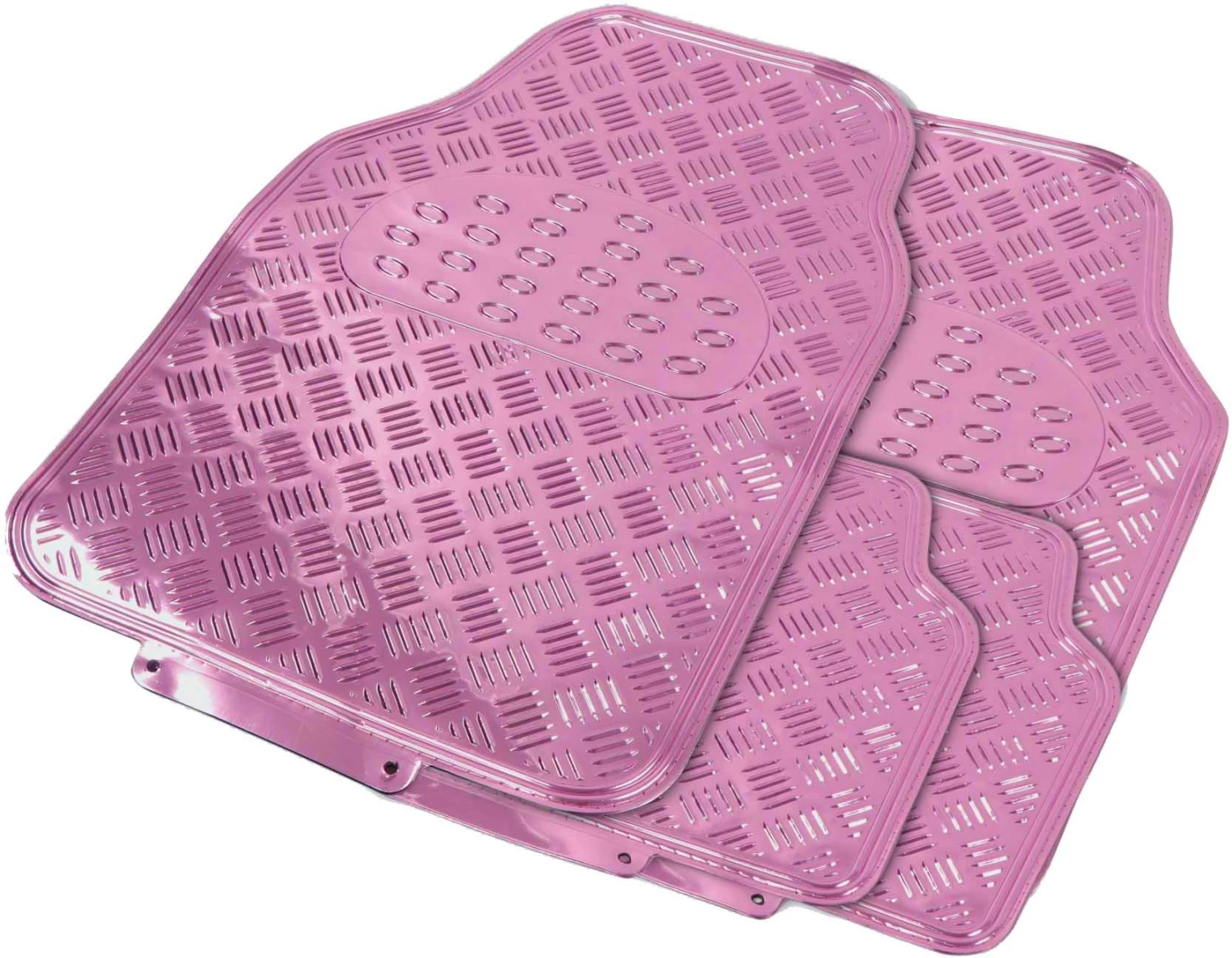 Streetwize 4 Piece Heavy Duty Metallic Check Plate Style Mat Set - Pink 4 Streetwize 4 Piece Heavy Duty Metallic Check Plate Style Mat Set - Pink - Image 2