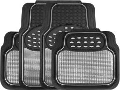 Streetwize 4 Piece Heavy Duty Metallic Style Mat Set - Black & Chrome